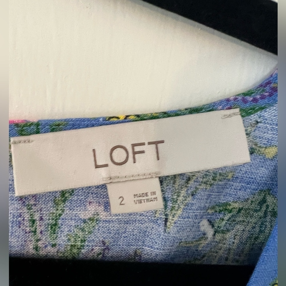 LOFT Floral U-Neck Puff Sleeve Dress size 2 (E103) - Picture 4 of 15